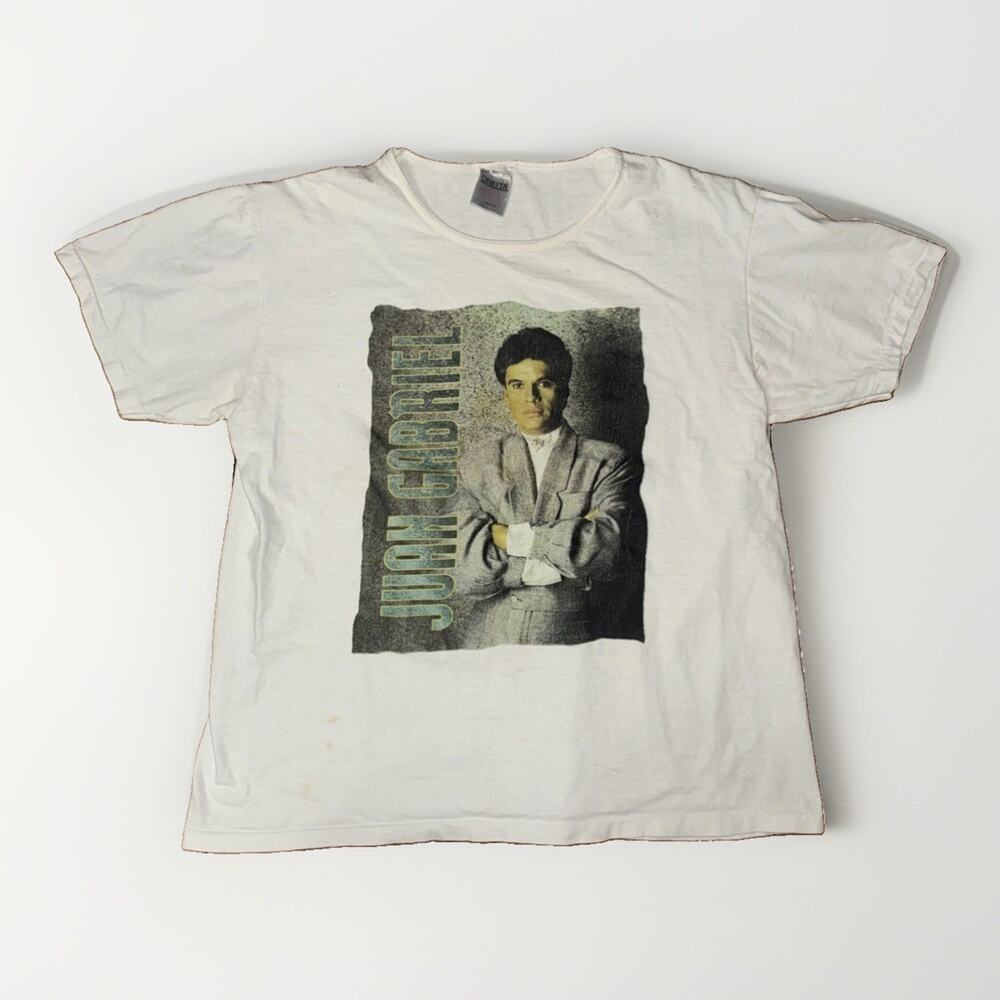 Vintage Women’s Juan Gabriel T-Shirt White Large Oneita 20x24 Made In USA